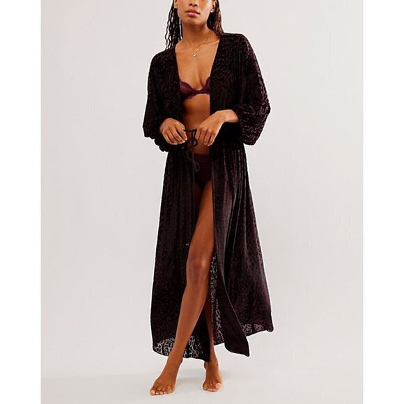 FREE PEOPLE In My Heart Burnout Robe / Cocoa Combo - Picture 1 of 14